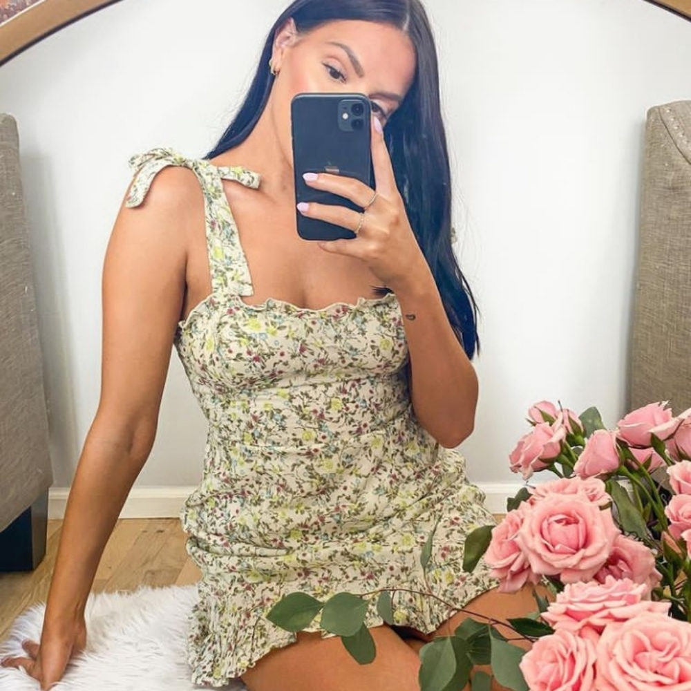 Floral Tie Shoulder Mini Dress NWT